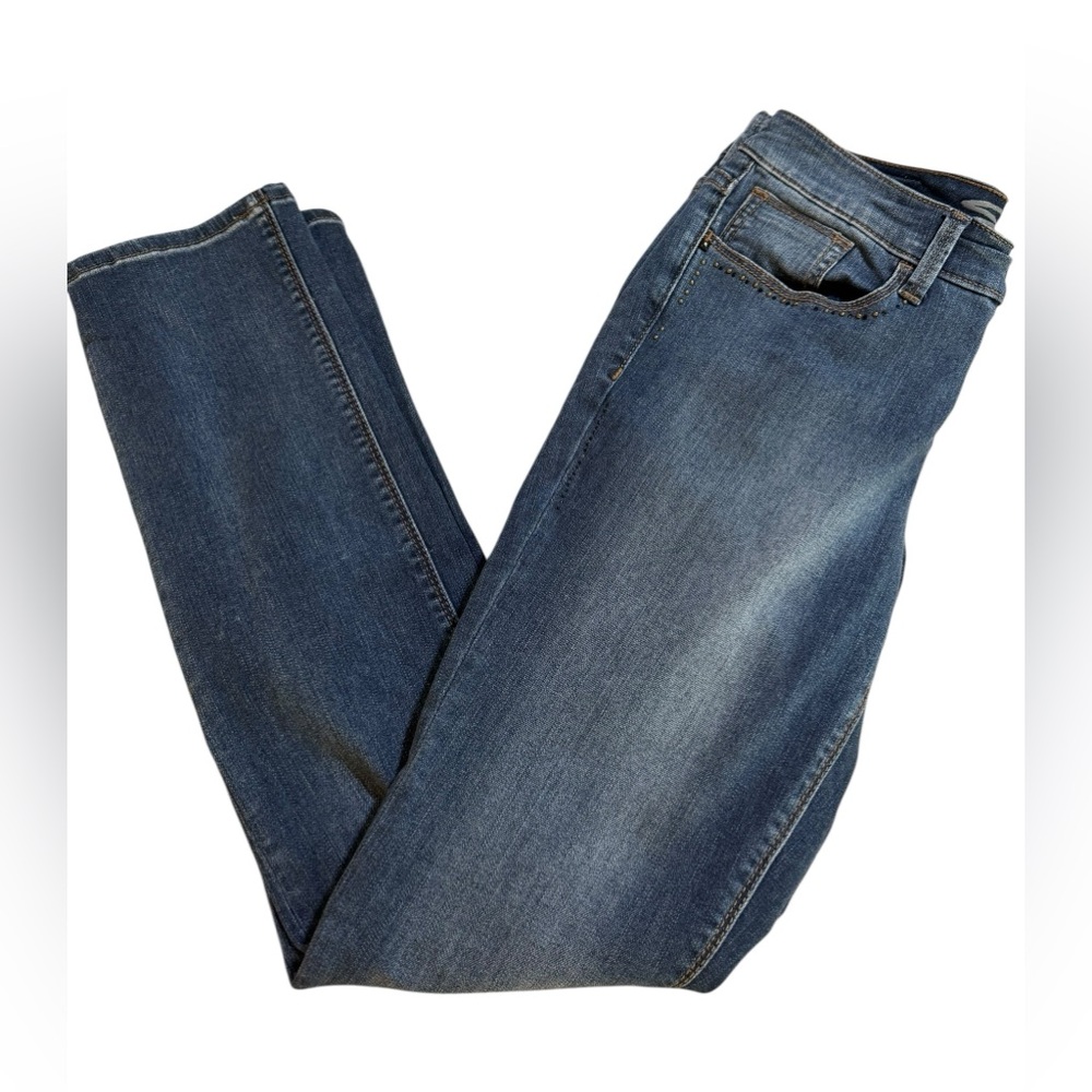 Seven7 Women's Straight Leg Blue Jeans With Rhinestone Details Size 8